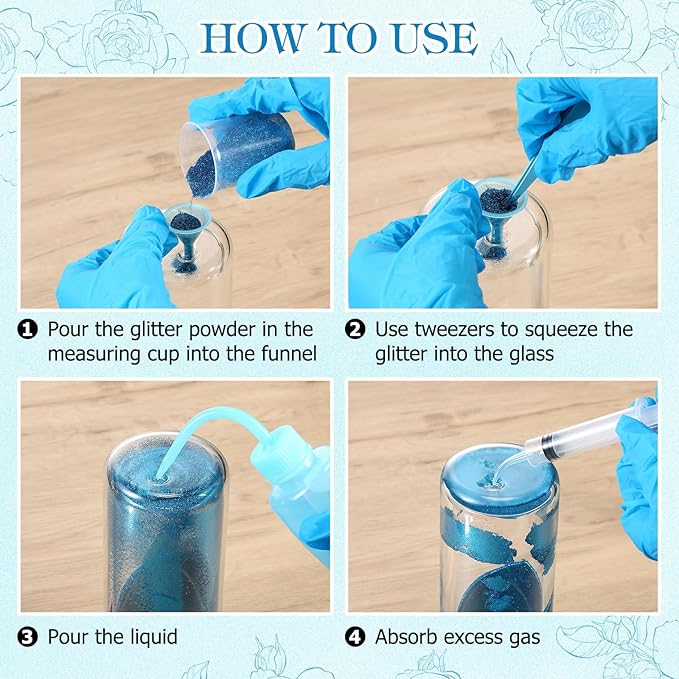 Baderke 20 Pcs Snow Globe Tumbler DIY Kit 16 oz Tumbler Squeeze Bottle, Glitter, Funnel Tweezer Silicone Cup Cradle Measuring Cup Glove Flashlight Buffer for Beginner(Blue,Classic)