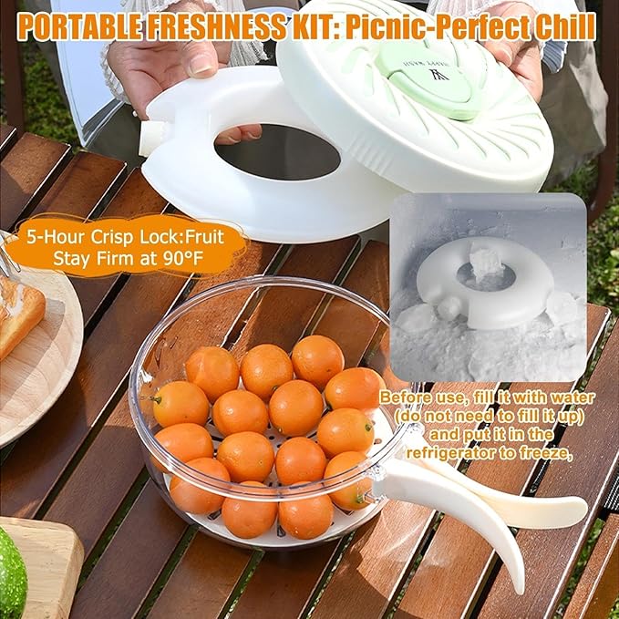 Fruit Storage Containers with Ice Tray - Strainers & Colanders 2-in-1 Fruit and Vegetable Wash,Collapsible Handle Fruit Washing Bowl with Strainer,Berry Keeper for Fridge,Kitchen,Picnic,Outdoor - 2pcs