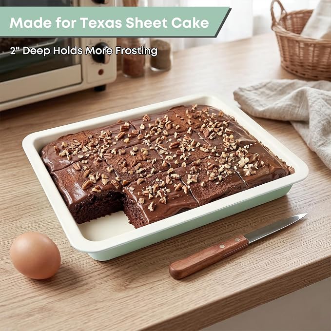 Jelly Roll Pan with Lid, 16.9"x12" Nonstick Sheet Cake Pan, 2" Deep, Snap-Lock Lid for Potluck, PFOA-Free, Oven Safe 450°F, Mint Green