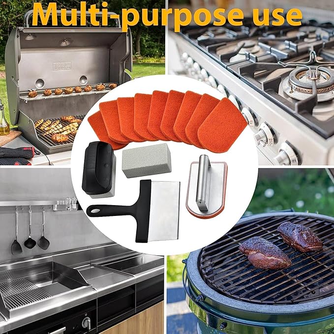 RTT Griddle Cleaning Kit for Blackstone 26 Pieces - Heavy Duty Grill Cleaner Kit with Grill Stone, Griddle Scraper, & Griddle Brush with Stainless Steel Handle - Easy to Use Flat Top Cleaning Kit