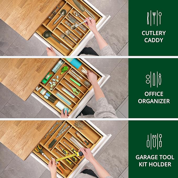 ROYAL CRAFT WOOD Drawer Divider and Organizer for Kitchen Organization - Luxury Bamboo Silverware Drawer Organizer