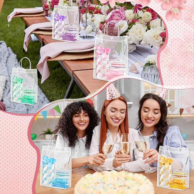 Suncalla 36 Pcs 6 Set Pastel Birthday Gifts for Women, Sleepover Spa Party Girls Trip Bachelorette Party Favors for 6 People, Daisy Glass Cup Bracelets Hair Bands Hair Clip Tote Bags Bows