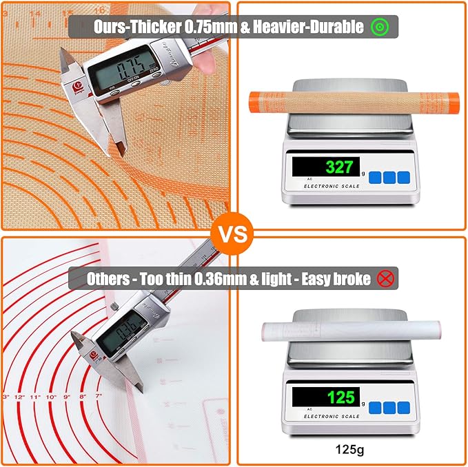 Non-slip Silicone Pastry Mat 28X20 inches Baking Mat with Measurement, Perfect for Dough, Pastry, Pie Crust, Fondant, Cookies, Bread, Pasta, Pizza, Food Grade Kitchen Counter Mats