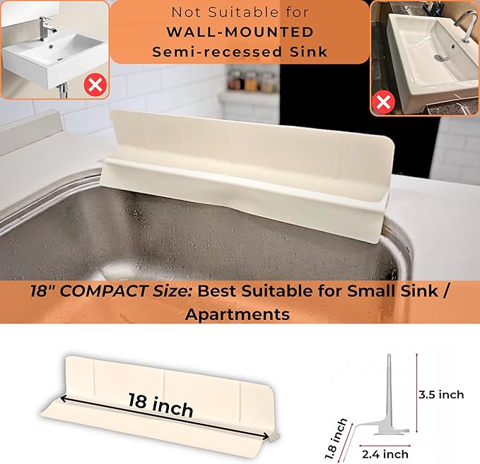 Extra Wide Silicone Sink Splash Guard 18” – Pearl White- small