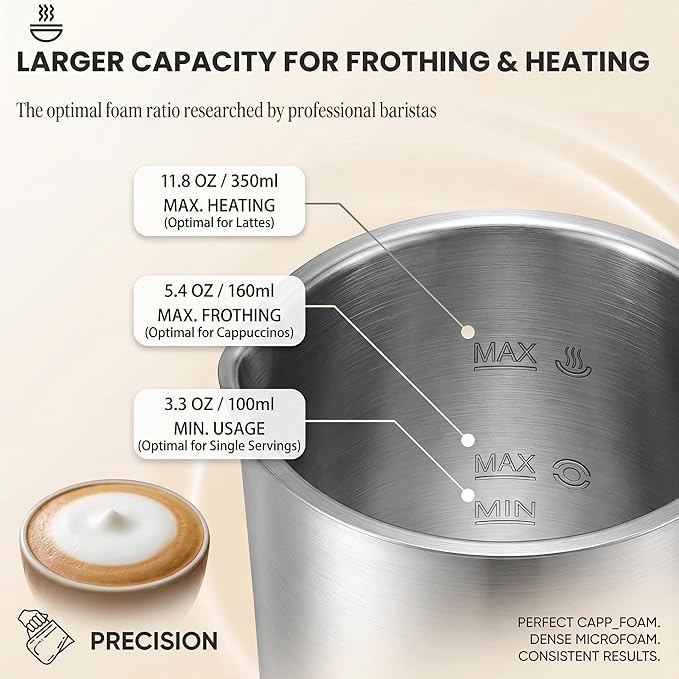 Milk Frother, 4-in-1 Electric Milk Steamer, Automatic Cold/Hot Foam Maker with Temperature Control, 11.8oz/350ml Stainless Steel Milk Warmer for Latte, Cappuccino