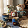 Maxdot 6 Pcs 12oz Ceramic Coffee Mugs Sets Glazing Process Cappuccino Mug Floral Ceramic Tea Cups Idea Gift Set for Women Porcelain Cup for Coffee, Cocoa, Tea, Latte (Retro) (Retro)