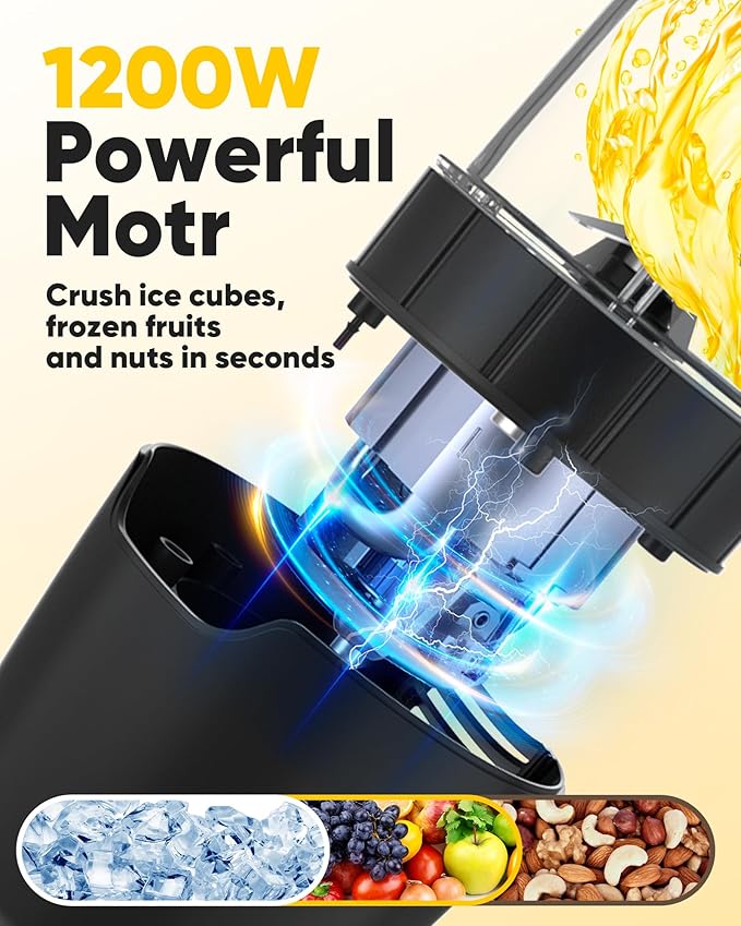 Personal Blender for Smoothies, 1200W Portable Blender for Shakes and Frozen Blending, Make Powder Protein in 60 Seconds, One-button Operation for Easy Cleaning, Includes 24oz and 18oz Portable Cup