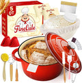5QT Enameled Cast Iron Dutch Oven for Bread Baking, Sourdough Bread Making Supplies Tools Starter Kit, Dutch Oven Pot with Lid, Banneton Bread Proofing Basket and Scoring Lame, Red Christmas Gifts Idea