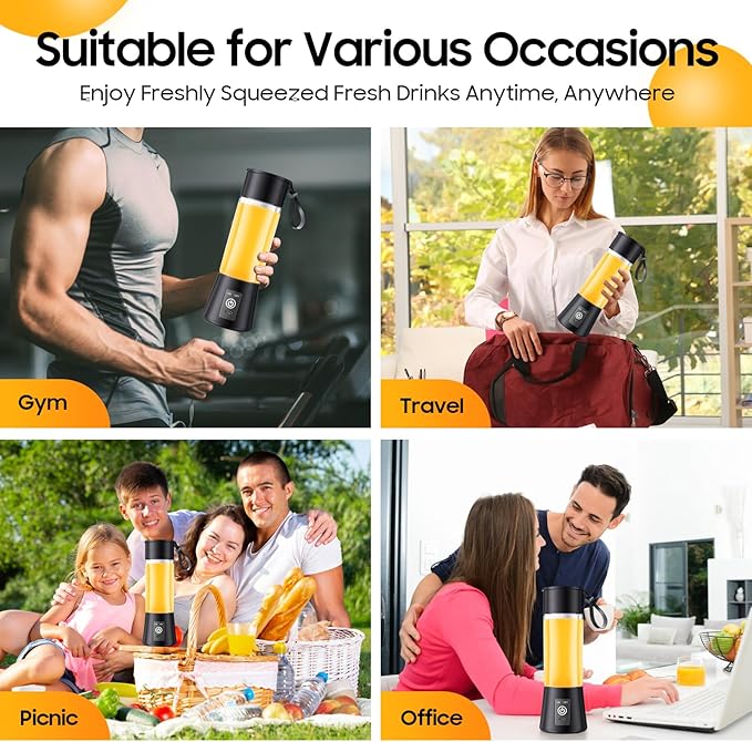 Portable Blender for Shakes and Smoothies - Newly Upgraded 13 Oz Mini Blender with 6 Blades, USB & Type-C Rechargeable, Suit for Making Fresh Juice, Convenient for Travel Sports