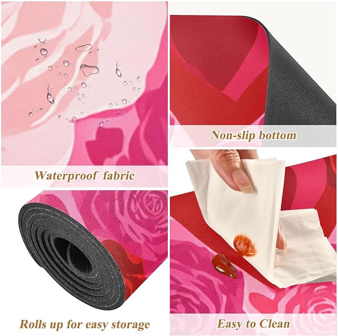 2 in 1 Table Runner Trivet for Hot Pots and Pans Heat Resistant Non Slip Waterproof 39 x 12 Inch Decorative Table Protector for Kitchen Countertop Pink Hearts Roses Red Petals