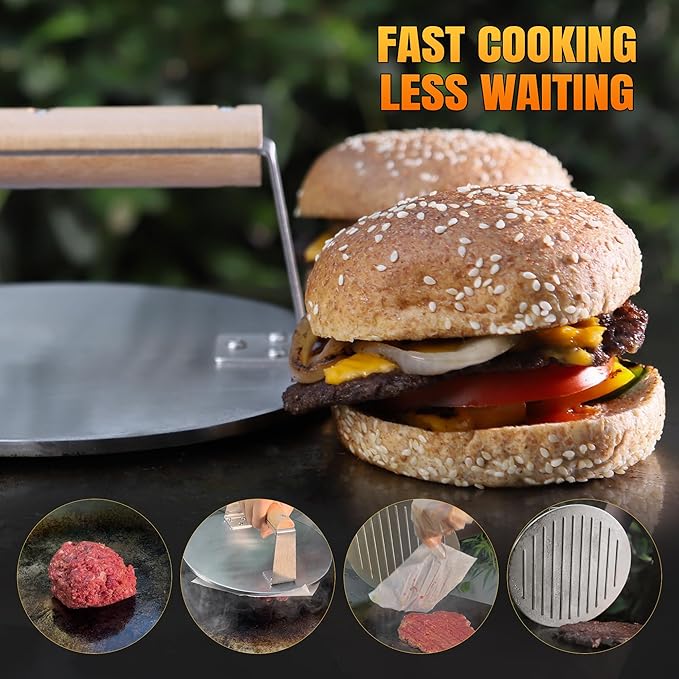 Professional-Grade 8.5-Inch Extra-Large Burger Press – Heavy Duty Stainless Steel Wooden Handle 3.65 lbs Easy to Clean for Hamburger Patties Bacon & Sandwiches Premium Grilling Tool