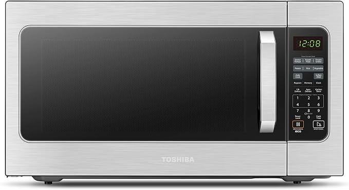 Toshiba ML-EM62P(SS) Large Countertop Microwave Oven with Smart Sensor, Auto Defrost, Mute Function, ECO Mode, with 16.5 inch Position Memory Turntable, 1200W, 2.2 Cu. Ft., Stainless Steel