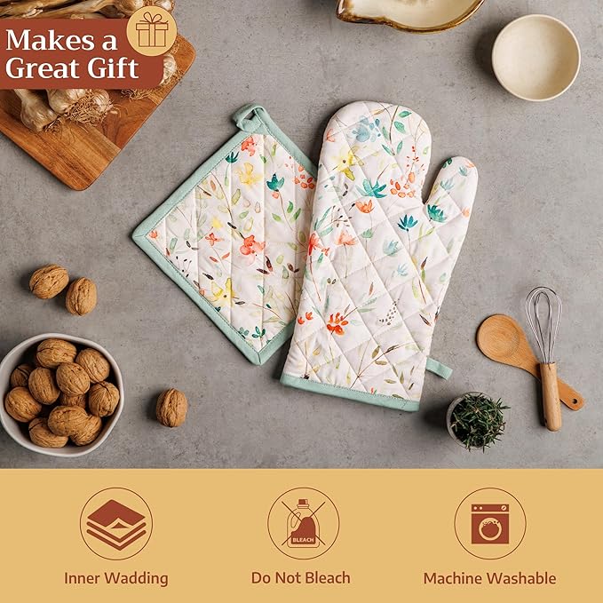 Maison d' Hermine Pot Holders 100% Cotton Heat Resistant Potholders 8" x 8" Hot Pads with Loop BBQ Cooking Baking Gifts for Mothers Day Handling Hot Pans Spring/Summer (Pack of 2, Colmar)