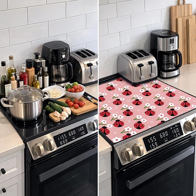Decorative Electric Stove Top Covers, Heat Resistant Silicone Stove Cover Mat, Stove Top Protectors for Electric Flat Glass Stoves, Adds Extra Counter Space for Small Kitchens and Apartments
