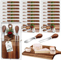 24 Set Christmas Gifts Bridal Shower Favor Acacia Wooden Square Cheese Board Gift Set With Knives, Mini Cutting Board Bulk Set, Tags and Boxes for Party Birthday