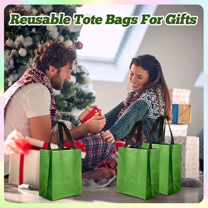 Eccliy Reusable Gift Bags Set Glossy Grocery Gift Tote Bag with Handle for Wedding, Bridal Shower, 4th of July, Summer Event(10 x 8 x 4.7 Inch,Green,80 Pcs)