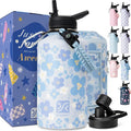 DYSANKY Water Bottle Gift– 64 oz Insulated Stainless Steel Bottle with Carrier Bag, Strap & Gift Box – BPA-Free – Ideal for Hiking, Camping & Travel - Blue Flower 64 oz