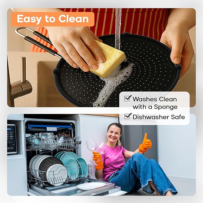 Splatter Screen for Frying Pan | USA Brand | 11-Inch Black, Fit Pans (6" to 11") Silicone Grease Splatter Guard for Frying Pan and Stove by Beckon Ware