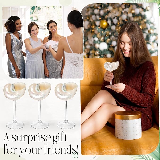 Conch Shell Wine Glasses Wedding Wine Cup Martini Goblet Cocktail Drinkware Drinking Stemware for Valentine Birthday Wedding Bridesmaids Anniversary Party(White Conch,Clear Base,4 Pcs)