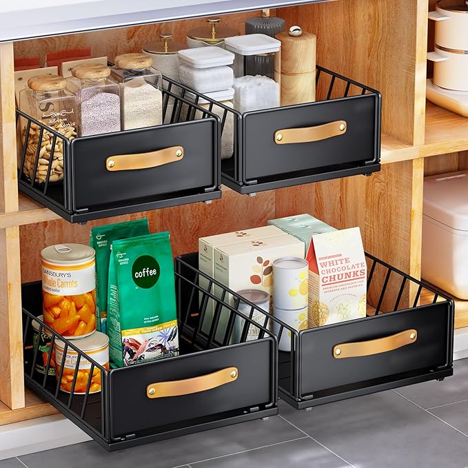 1PC Pull out Cabinet Organizer Fixed with Adhesive Nano Film+1PC Under Sink Organizer Bundle