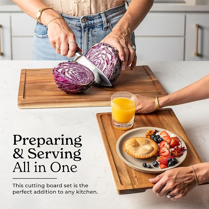 SMIRLY Wood Cutting Board, Bamboo Cutting Board Set, Chopping Board and Wooden Cutting Boards for Kitchen, Small Wood Cutting Board and butcher block (Acacia Wood, 3 Pack)