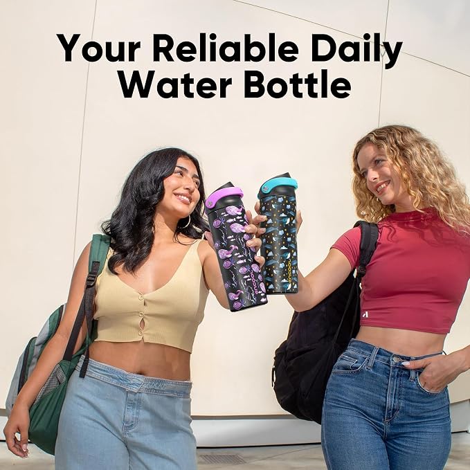 ENCOOL Leakproof Insulated Water Bottle with Straw Dual-Sip Water Bottle Bag-Safe Design for Work, Commute & Gym – Keeps Drinks Cold All Day, 24 oz, Neon Whale