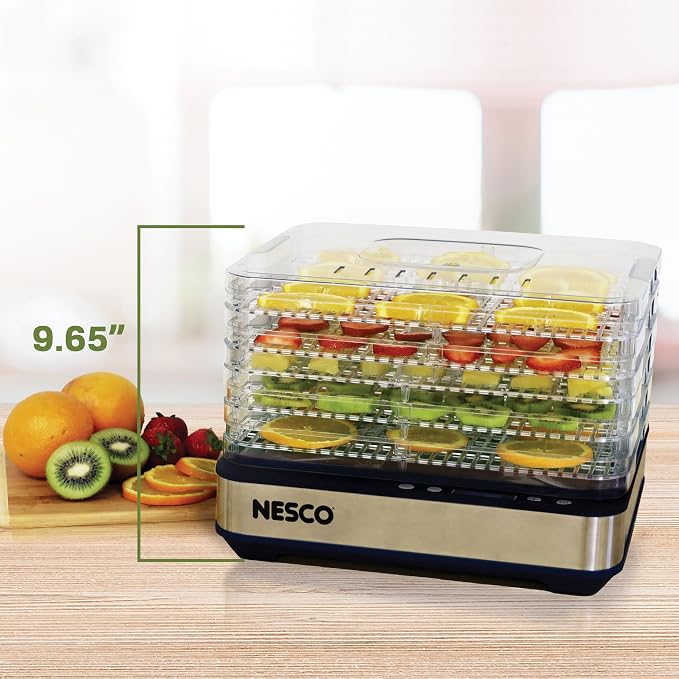 NESCO FD-5TC Snackmaster Food Dehydrator – 5 BPA-Free Trays, Adjustable Temp Control, Compact Design for Jerky, Fruit, Herbs, Pet Treats, 420W