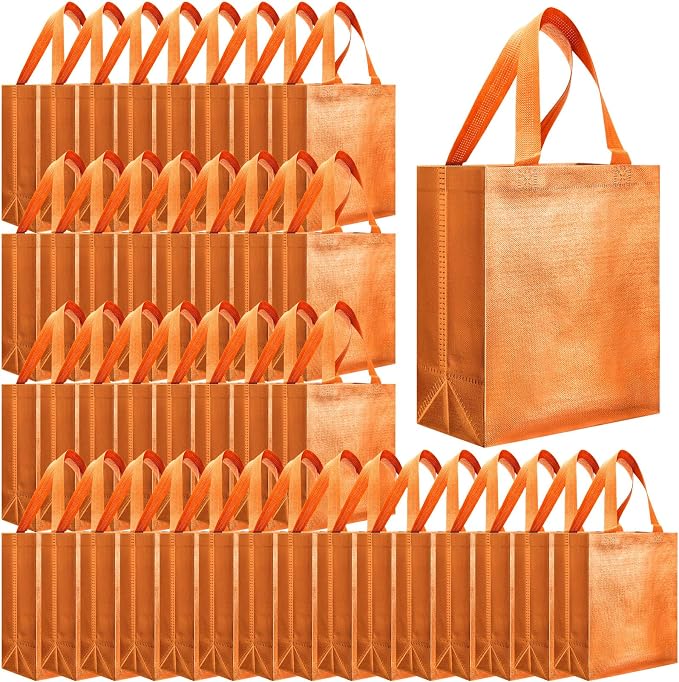 Eccliy Reusable Gift Bags Set Glossy Grocery Gift Tote Bag with Handle for Wedding, Bridal Shower, 4th of July, Summer Event(10 x 8 x 4.7 Inch,Orange,80 Pcs)