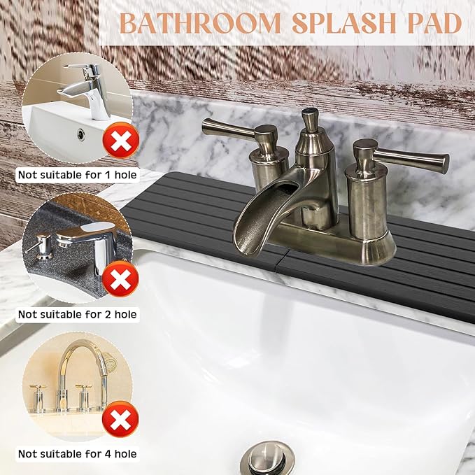 Teenyyou an Oval Hole Gray Faucet Mat for Kitchen Sink Bathroom 17.32" x 4.6" Kitchen Faucet Absorbent Mat Diatomite Splash Guard Quick Drying Stone Drip Catcher Hole 6.22 " x 2.28"