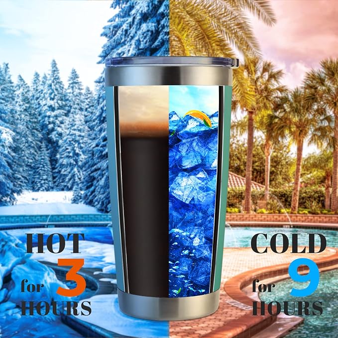 DOMICARE 20oz Stainless Steel Tumbler Bulk with Lid, Double Wall Vacuum Insulated Travel Mug, Powder Coated Coffee Cup, Light Blue, 8 Pack