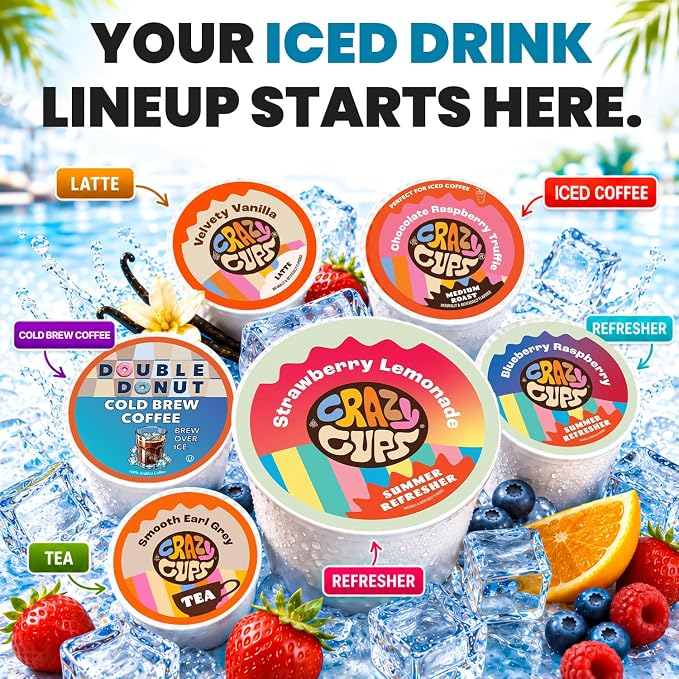Perfect Samplers Brew Over Ice Summer Variety Pack, Assorted Iced Coffee, Refreshers, Cold Brew, Herbal Tea, Latte & Chai Coffee Pods, Compatible with Keurig K-Cup Brewers, 40 Count