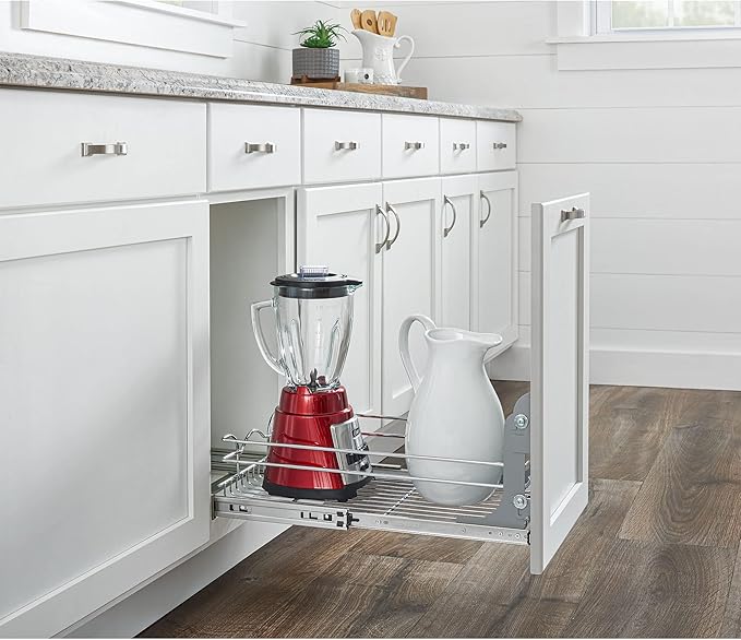 Rev-A-Shelf Pullout Kitchen Cabinet Drawer and Rolling Organizer Cabinet Pantry Storage Basket in Multiple Sizes, 12 x 22 in, 5WB1-1222CR-1