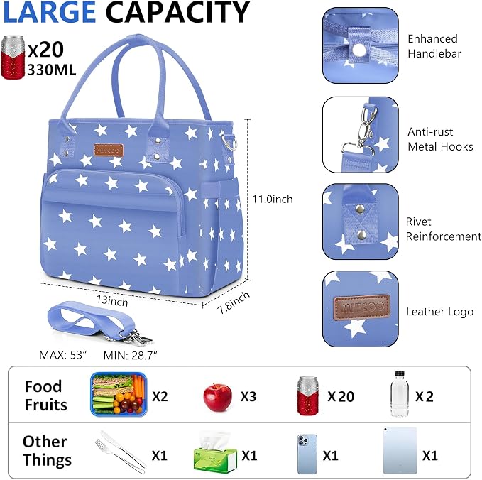 MIYCOO Lunch Bag Lunch Box Women - Leakproof Insulated Lunch Cooler Bag for Women - Large Lunch Tote Bags Adults, Blue Pentagram