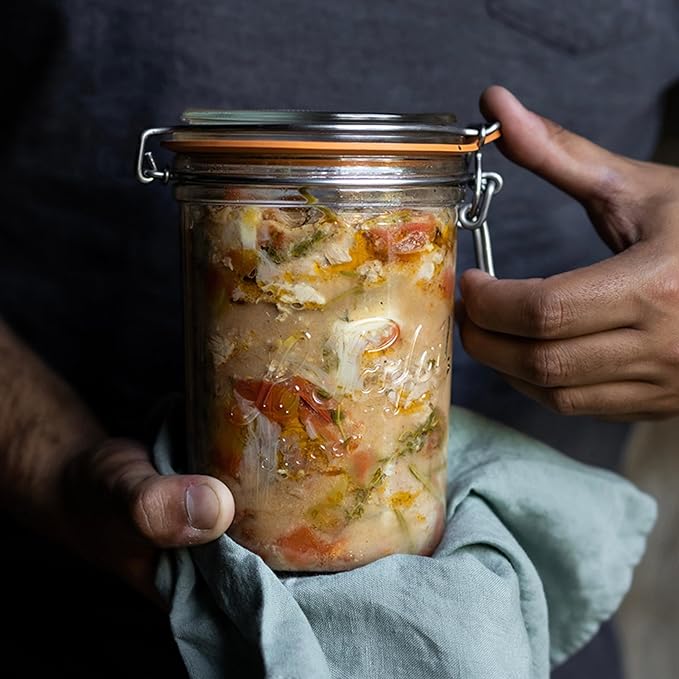 Le Parfait Super Terrine 1L (32oz) Zero Waste Eco-Friendly Glass Canning Jar, Airtight Rubber Seal & Wire Bail Lid, BPA-Free, Water Bath Safe for Food Storage & Preserving, Made in France