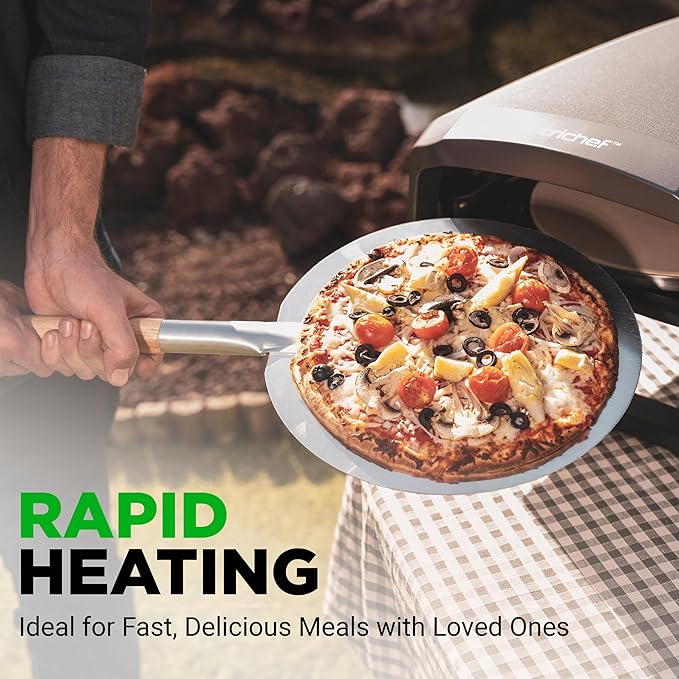 NutriChef Outdoor Pizza Oven with 360° Rotating Pizza Stone | Adjustable Heat Control Dial, Includes Pizza Peel, Stone & Regulator with Hose | Cooks 12" Pizza in 60 seconds | 25.2 x 16.1 x 14 IN