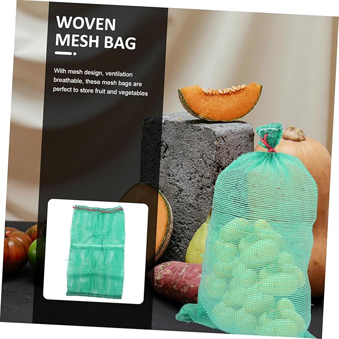 50Pcs Reusable Mesh Produce Bags with Drawstring Storing Vegetables and Fruits Onion Potato Corn Breathable Woven Nylon Storage Bags for Grocery Use