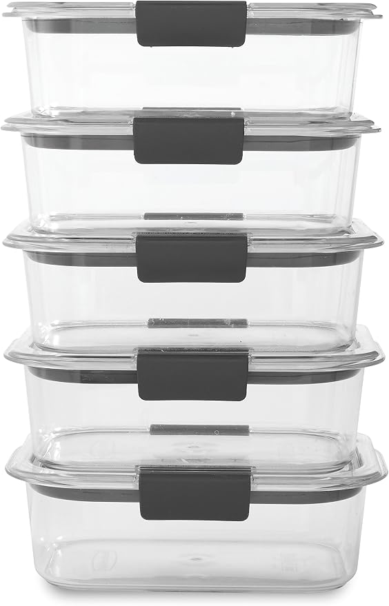 Rubbermaid Brilliance Food Storage Container, BPA free Plastic, Medium, 3.2 Cup, 5 Pack, Clear & Brilliance Food Storage Container, Large, 9.6 Cup, Clear 1991158