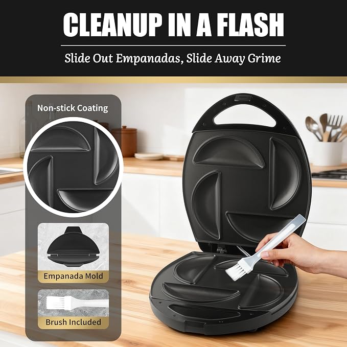 FineMade Electric Empanada Maker Machine with Press Mold, Large Dumpling Maker, Pierogi Maker Press Machine, Make 4 Psc of 6 Inches Large Empanadas, Jamaican Beef Patties,Calzones, Pocket Pies