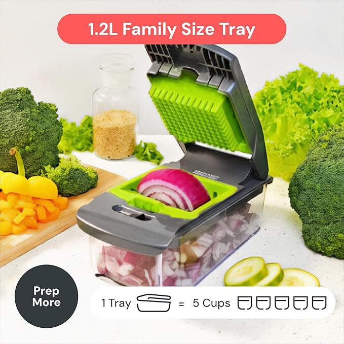 Fullstar The Original Pro Chopper - Vegetable Chopper and Spiralizer, Food Chopper with Container, Fruit Slicer, Kitchen Gadgets & Gifts, Home Essentials (4 in 1, Gray/Green)