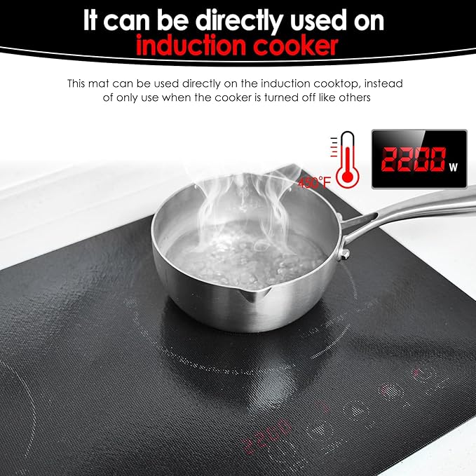 KitchenRaku Large Induction Cooktop Protector Mat, Translucent (Magnetic) Electric Stove Burner Covers Antiscratch as Glass Top Stove Cover or Electric Stove Top (Unembellished Black, 54x90CM)