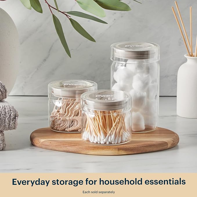 Pyrex 4-Pack Glass Canister Set - Lightweight Dry Food Storage Containers with Glass Lids for Kitchen and Pantry Organization
