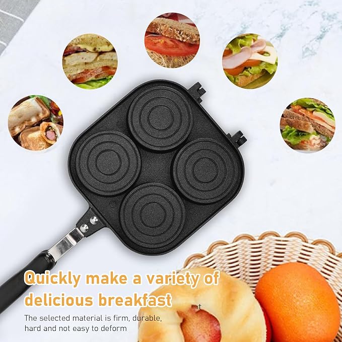 Zerodis Double Side Pancake Pan, 4 Cups Nonstick Omelet Pan Egg Frying Pan Double Sided Pancake Pan with Cartoon Animal Pattern for Pancake Kitchen Cooking Tool