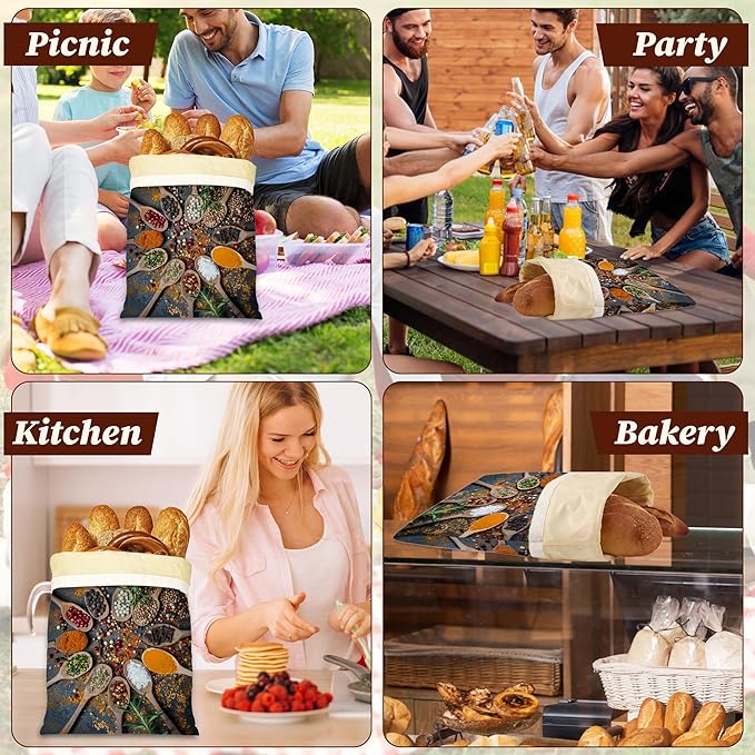 Bread Bags for Homemade Bread- Colourful Various Herbs 2 Pack Linen and Beeswax Sourdough Storage Bags, Reusable Keeper, Keeps Breads Fresh Longer, Gifts for Bakers