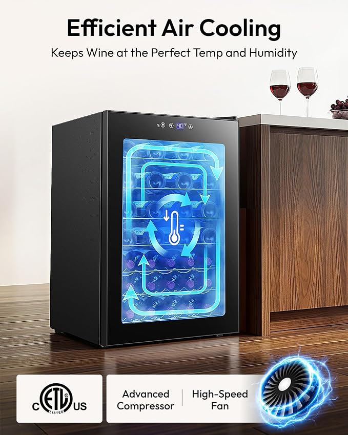 EUHOMY 45 Bottle Wine Cooler Refrigerator, Wine Fridge with Glass Door for Red, White and Champagne, Mini Fridge with Adjust Temperature for Home Kitchen Bar 4.5 Cu.ft, Black