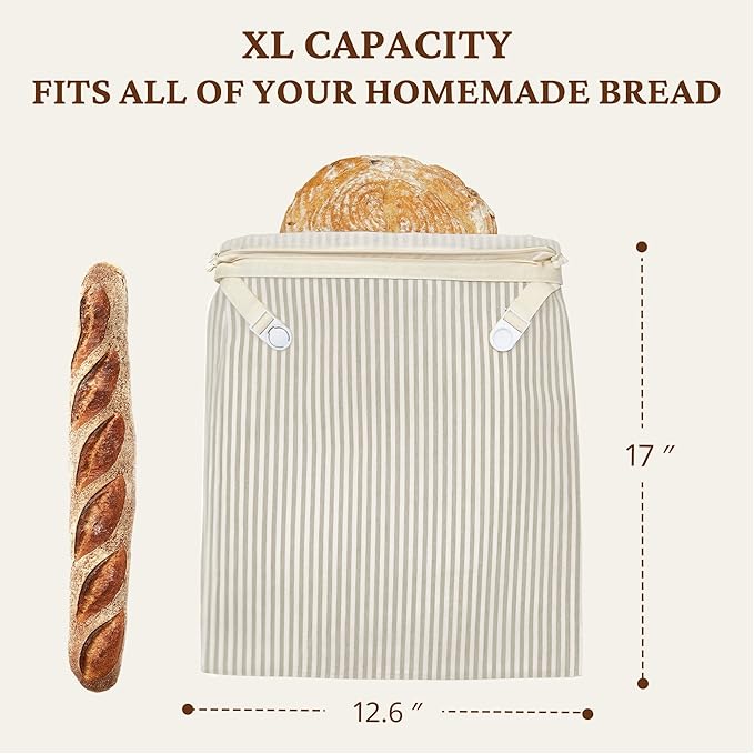 BRONYPRO Beeswax Bread Bags for Homemade Bread Sourdough, 2 Pack Reusable Sourdough Bread Bags with Zipper, Organic Beeswax & Linen Bread Storage, Eco-friendly & Long-latsing,Large 17x12.6in,Beige