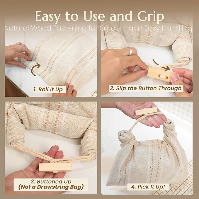 JACYAO'S Beeswax Bread Bags for Sourdough (2 Pack), Sourdough Bread Bags with Removable Beeswax Lining, Cute Cleaning Sponge and Friendly Guide for Beginner, Food Storage Container for Sourdough