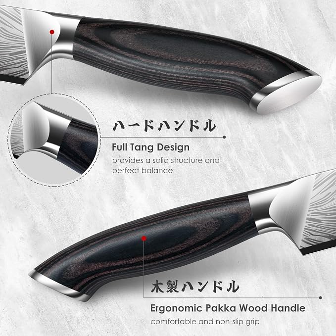 Steak Knives Set of 6, Ultra Sharp 4.5 Inch High Hardness Powder Steel Steak Knife Set, Serrated Steak Knives with Ergonomic Pakkawood Handle Japanese Knives for Steak, Bread and Butter