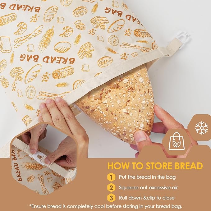 1-Pack pure cotton Reusable Beeswax Bread Bags - 10x13 Inch for Sourdough & Homemade Bread Storage | All-Natural Beeswax Preservation, Eco-Friendly Cotton Food Bags - Easy to Clean & Daily Use