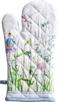 Maison d'Hermine Oven Gloves 100% Cotton Oven Mitt 7" x 13" with Loop Heat Resistant BBQ Cooking Gloves Baking Grilling Gifts for Mothers Day Spring/Summer (Pack of 1, Fleurs De Mai)