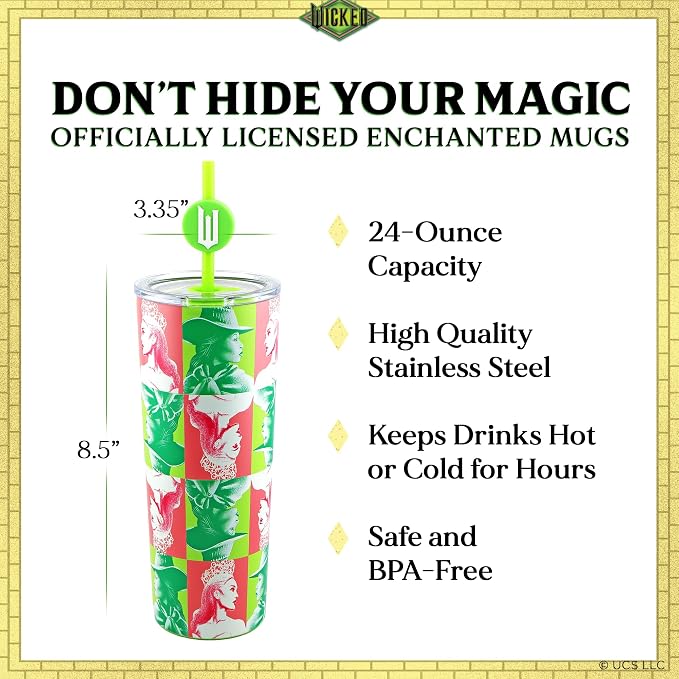 Dragon Glassware Wicked 24 oz Vacuum Insulated Tumbler with Lid and Straw - Tumbler Cup with 2 Straws - Stainless Steel Tumbler with Straw Topper for Water, Iced Tea - Portraits